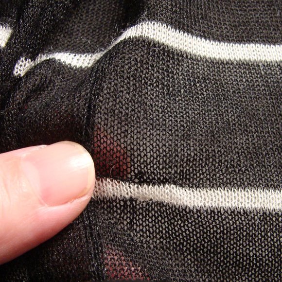 ANN TAYLOR LOFT Black & White STRIPE Long Sleeve SHEER Open Front CARDIGAN Sz S - Picture 3 of 6